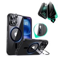 iPhone 16 Plus Classic Hybrid Magnetic Case (Camera Control, Stash Stand) & Privacy Screen Protector Bundle - Clear Black