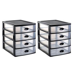 Bureau organizer - 3x stuks - 4 lades - zwart/transparant - L35,5 x B27 x H35 cm - Ladeblok