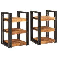 Nachtkastje 2 pcs Bruin en zwart Massief Mango Hout
