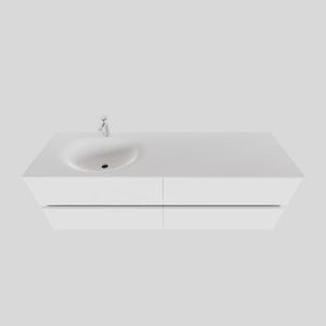 Badkamermeubel Solid Surface BWS Stockholm 200x46 cm Mat Wit Wasbak Links (1 kraangat, 4 lades)