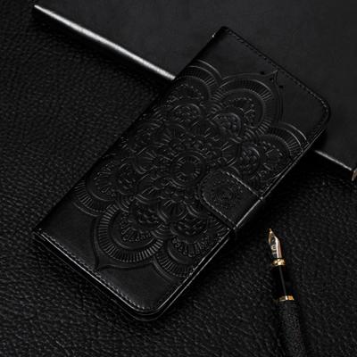 Mandala reliëf patroon horizontale Flip lederen case voor iPhone 11 Pro met houder & kaartsleuven & portemonnee & foto frame & Lanyard (zwart)