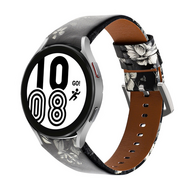 leren bandje - Bloemenprint grijs - Samsung Galaxy watch 7 - 40mm & 44mm