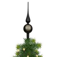 Decoris kerstboom piek - gedecoreerd - zwart - glas - H31 cm - kerstboompiek - thumbnail