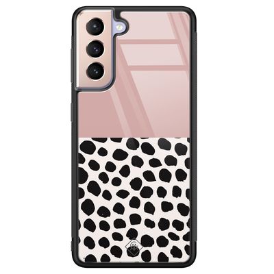 Samsung Galaxy S21 glazen hardcase - Pink dots