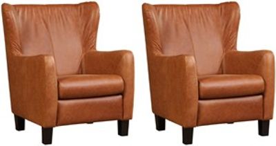 Set van 2 Cognac leren landelijke oorfauteuils Hug - poot hout bruin - Vintage Leer Cognac (cognac leer)