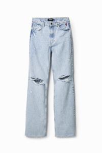 Jeans met wijde pijpen en versleten wassing - BLUE - 42