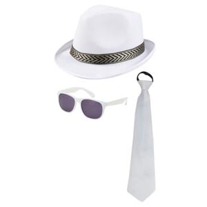 Carnaval verkleedset Men in white - hoed/bril/stropdas - wit - heren/dames - verkleedkleding