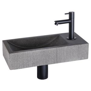 Differnz Ribble fonteinset bombai black - natuursteen - kraan recht - 38 x 18 x 8 cm - mat zwart