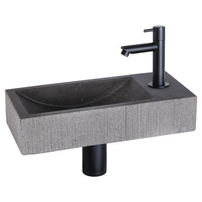 Differnz Ribble fonteinset bombai black - natuursteen - kraan recht - 38 x 18 x 8 cm - mat zwart