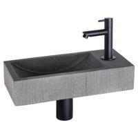 Differnz Ribble fonteinset bombai black - natuursteen - kraan recht - 38 x 18 x 8 cm - mat zwart