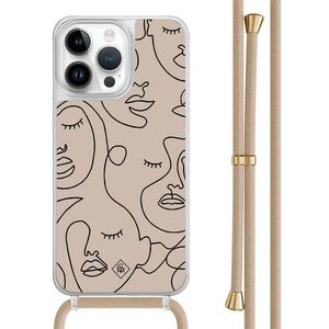 iPhone 13 Pro Max hoesje met beige koord - Abstract faces