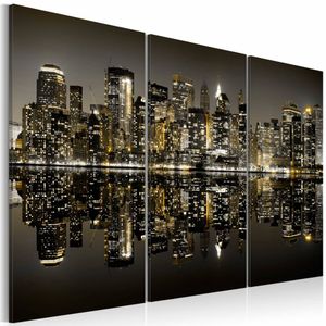 Schilderij - New York City - Gouden Gloed, 3luik, premium print