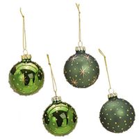 12x stuks luxe gedecoreerde glazen kerstballen groen 6 cm - Kerstbal - thumbnail