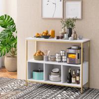 Keukenkast Sideboard met Metalen Frame & Open Plank & 3 Vakken Commode Keuken Hout 110 x 42,5 x 88 cm (Wit) - thumbnail