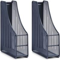 Zeller Lectuurbak - 2x - documenten opbergbak - antraciet grijs - draad metaal - L9 x B27 x H35 cm