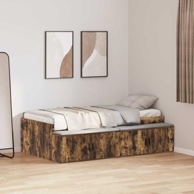 Opbergbedframe Gerookt eiken 90 x 190 cm Bewerkt hout