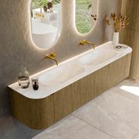Badmeubel Mondiaz Kurve-Dlux | 190 cm cm | Meubelkleur Dusk | Wastafelkleur Ostra | Solid surface | Wasbak beiden zijden spoelbak | Zonder kraangat(en)