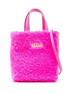 Marni sac cabas en peau lainée à patch logo - Rose