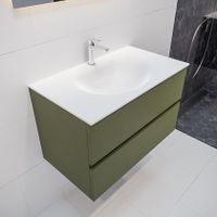 Mondiaz Vica Moon badmeubel groen mat 80 cm 2 lades solid surface enkele spoelbak midden 1 kraangat