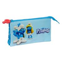 Pennenetui met 2 vakken Los Pitufos Blauw 22 x 12 x 3 cm