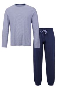 Phil & Co Phil & Co Lange Heren Winter Pyjama Set Katoen Dun Gestreept Grijs/Blauw