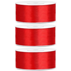 Sierlint satijn - 3x - Rood - 2.5 cm/25 mm x 25 meter - Cadeaulint satijnlint/sierlinten - Hobby