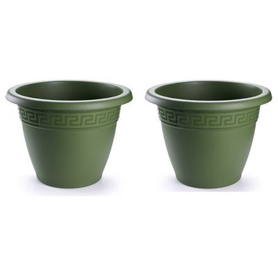 3x stuks bloempotten donkergroen rond diameter 18 cm 3x stuks bloempotten donkergroen rond diameter 18 cm