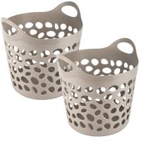 Flexibele wasmand/opbergmand - 2x - rond - beige - 62 liter - D40 x H39 cm Flexibele wasmand/opbergmand - 2x - rond - beige - 62 liter - D40 x H39 cm