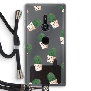 Cactusprint roze: Sony Xperia XZ2 Transparant Hoesje met koord
