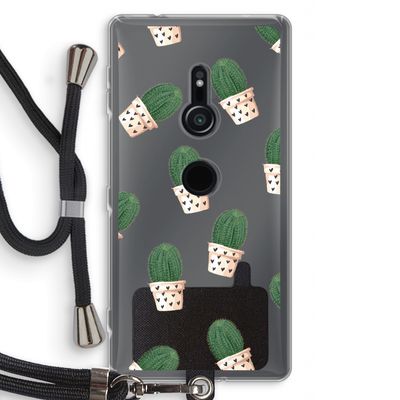 Cactusprint roze: Sony Xperia XZ2 Transparant Hoesje met koord