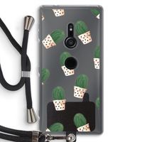 Cactusprint roze: Sony Xperia XZ2 Transparant Hoesje met koord
