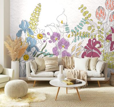 Getekende bloemen fototapet