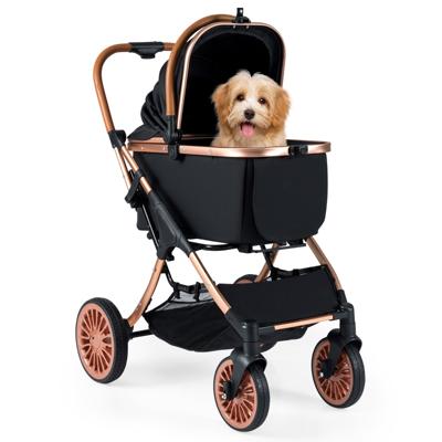 4-wielige Kinderwagen voor Huisdieren 3-in-1 Opvouwbare Kinderwagen met Afneembare Mand Zonnescherm en Afneembaar Kussen voor Maximaal 25 kg