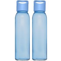 2x stuks glazen waterfles/drinkfles transparant blauw met schroefdop met handvat 500 ml