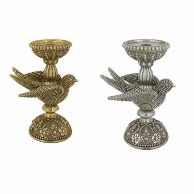 Kandelaar DKD Home Decor Multicolour Gouden Zilverkleurig Hars Vogel 17 x 11 x 25 cm (2 Stuks)