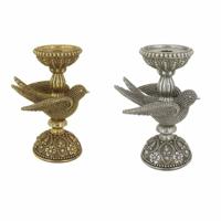 Kandelaar DKD Home Decor Multicolour Gouden Zilverkleurig Hars Vogel 17 x 11 x 25 cm (2 Stuks)