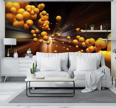 Fotobehang 3d ruimte oranje ballen