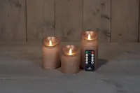 Anna's Collection LED kaars flame effect rustiek set 7.5 cm brons 3 stuks