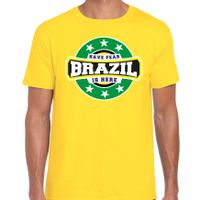 Have fear Brazil is here / Brazilie supporter t-shirt geel voor heren - thumbnail