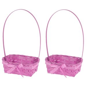 2x stuks rieten mandjes roze vierkant met hengsel 39 cm