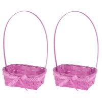 2x stuks rieten mandjes roze vierkant met hengsel 39 cm