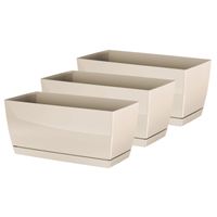 Set van 3x stuks plantenpotten/bloempotten kunststof glanzend creme/beige 40 x 19 x 18 cm