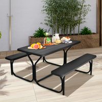 Biertentgarnituur Picknicktafel & 2 Zitbanken met Metalen Frame Campingtafelset 137 x 150 x 72 cm Zwart/Wit/Grijs