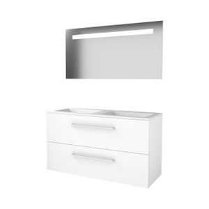 Basic-Line Economic 46 badkamermeubelset - 120x46cm - met grepen - 2 lades - acryl wastafel - 2 kraangaten - Spiegel - geintegreerde LED verlichting - MDF lak Ice White 1809194