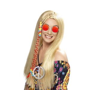 Dames Flower Power Hippie Sixties verkleed set pruik ketting en bril