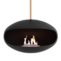 Aeris Zwart + Koperen staaf | Cocoon Fires | Plafond bio-ethanol haard | Zwart