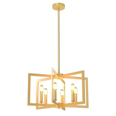 Rustieke Kroonluchter met 6 Lampen Geometrische Hanglamp met Verstelbare Hoogte-Goud
