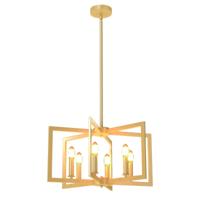 Rustieke Kroonluchter met 6 Lampen Geometrische Hanglamp met Verstelbare Hoogte-Goud