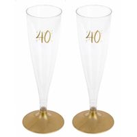 Verjaardag feest champagneglazen - leeftijd - 12x - 40 jaar - goud - kunststof - Champagneglazen