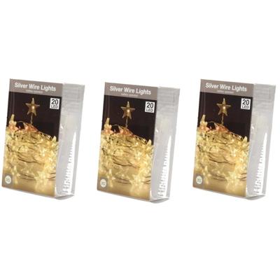 Draadverlichting - 3x - sterren lampjes - 20 leds - warm wit - 95 cm - kerstverlichting